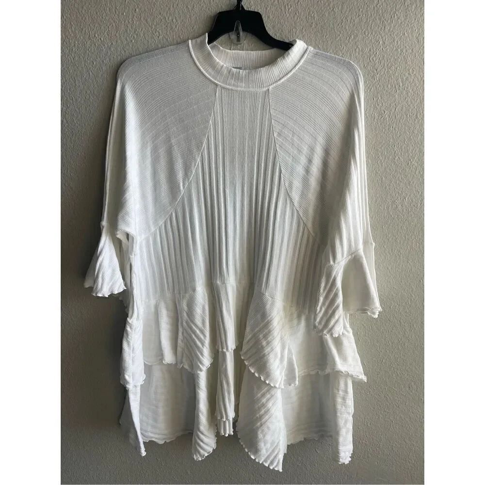 ❤️Free People FP Beach Sweet Rose Ribbed Ruffle Tunic - Picture 2 of 6